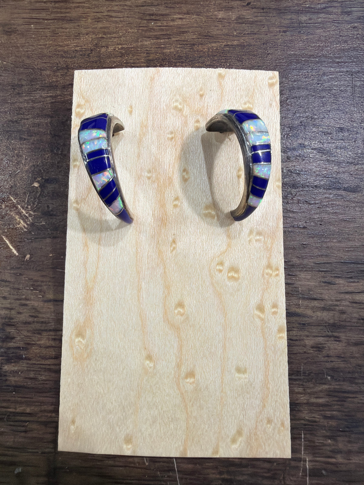 Zuni Lapis & Opal Inlay Half Hoop Earrings