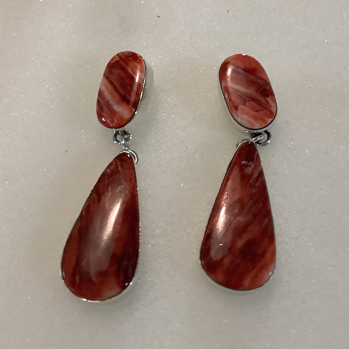 Earrings, Oval Oyster studs w Red Spiny Oyster Cabs, DD crafted from Sterling Silver, an exquisite DD Earrings designed by Turquoise Mustang.