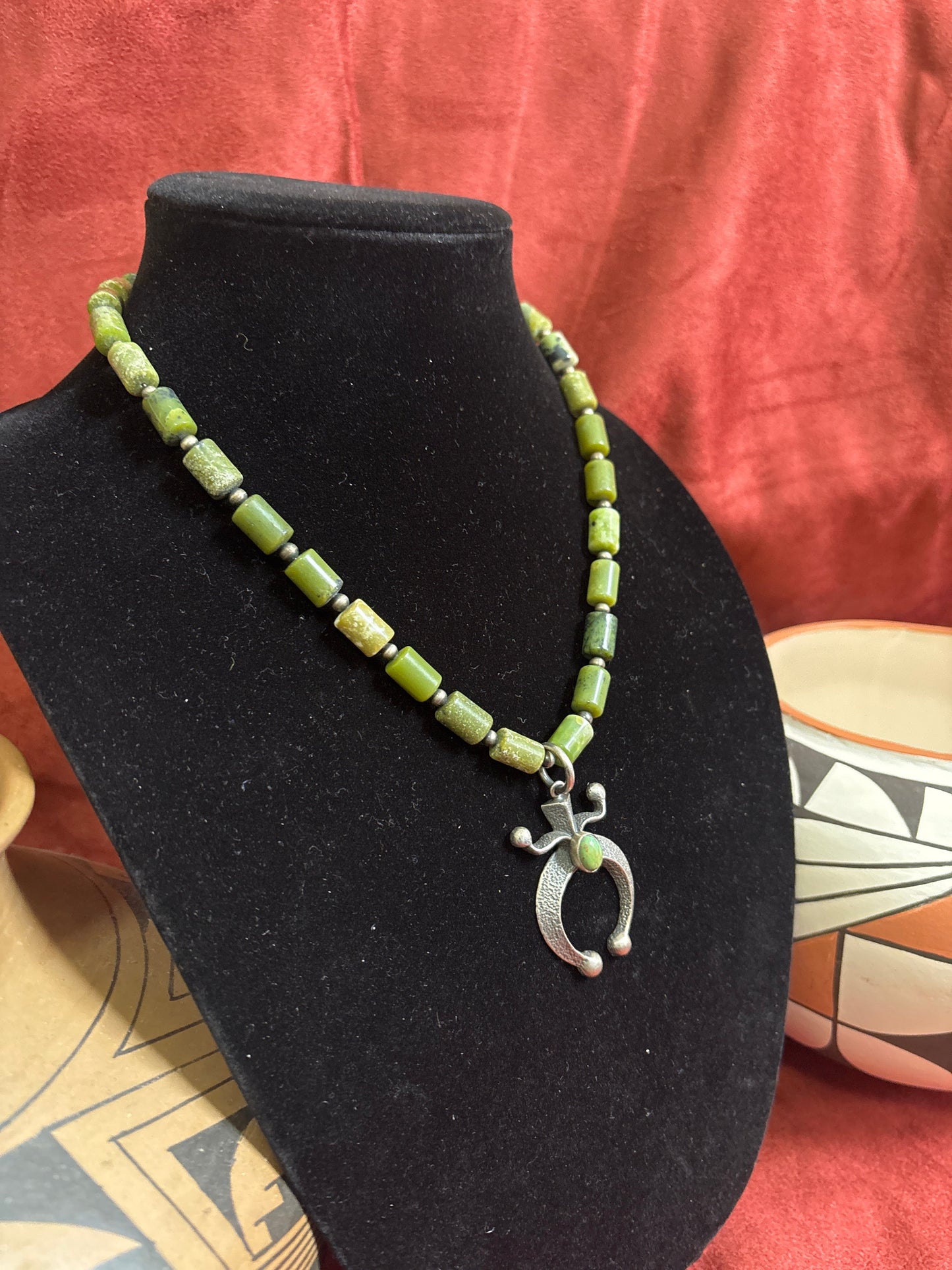 18” Green Jade & Turquoise Naja Necklace