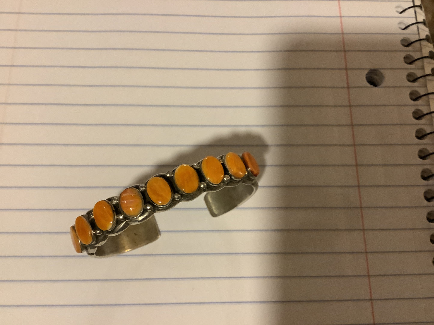 Bracelet, 9 Stone Orange Spiny Oyster Ovals , VS? crafted from Sterling Silver, an exquisite Bracelets Native America designed by Turquoise Mustang.