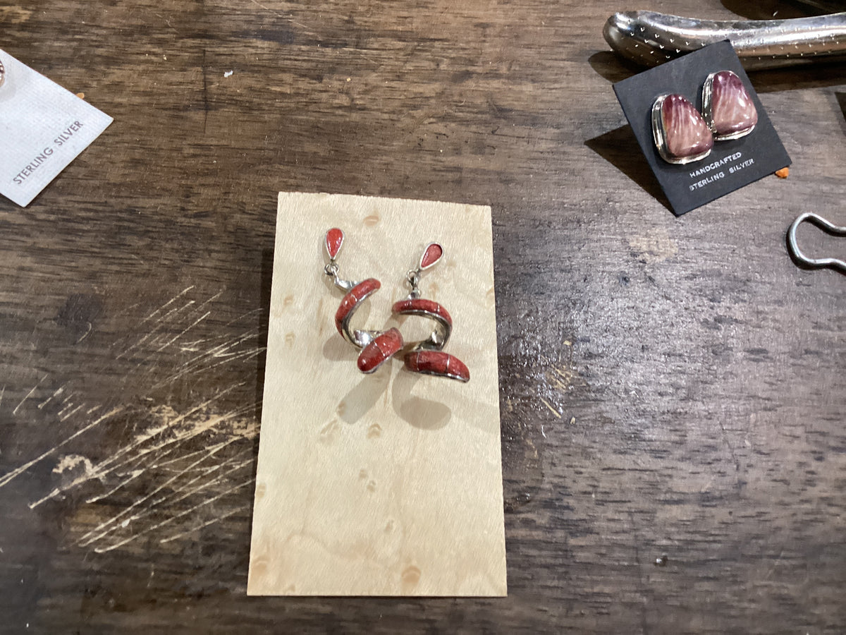Zuni Coral & Opal Inlay Half Hoop Earrings