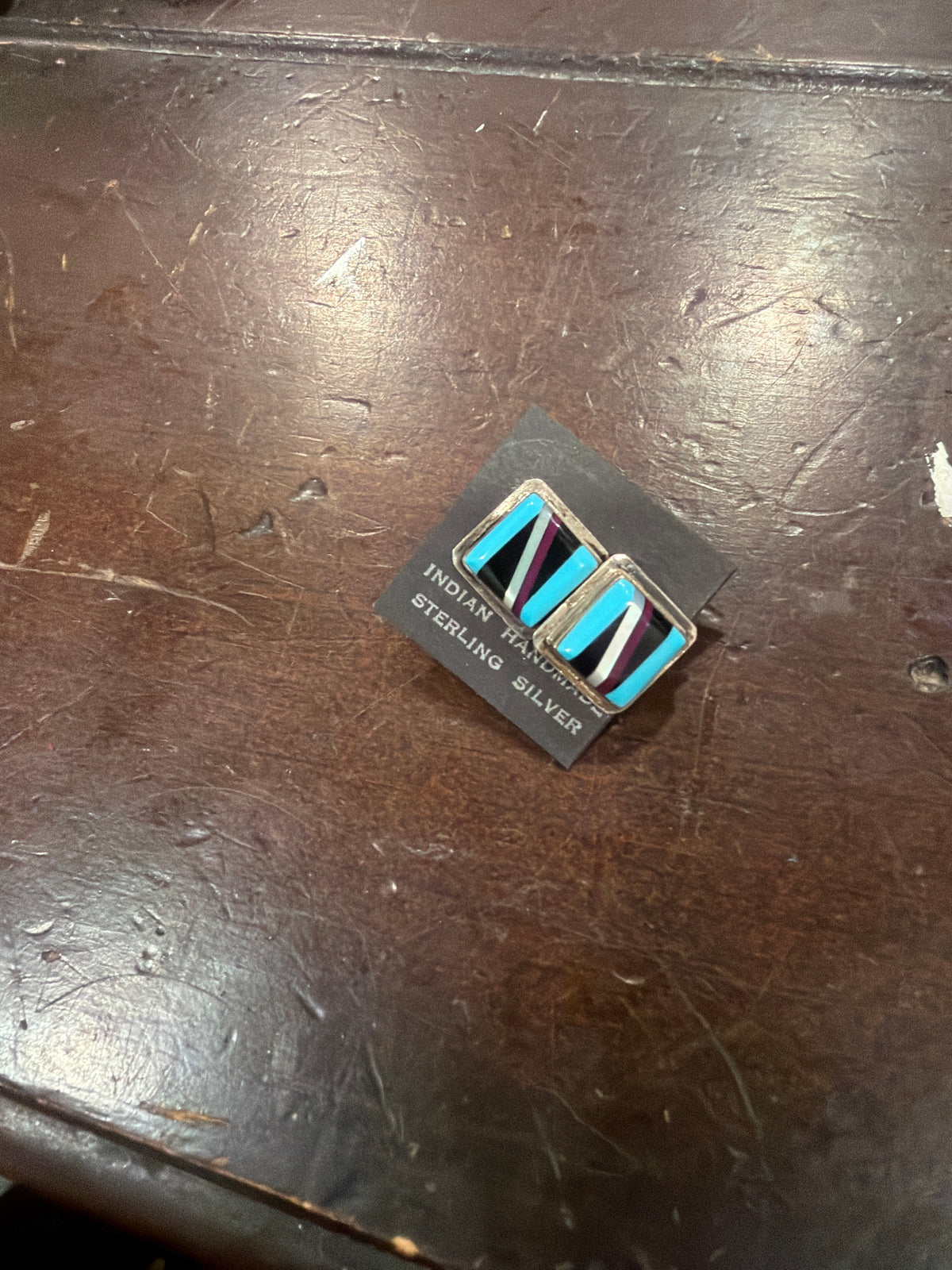 Multi-Z Pattern Zuni Inlay Post Earrings