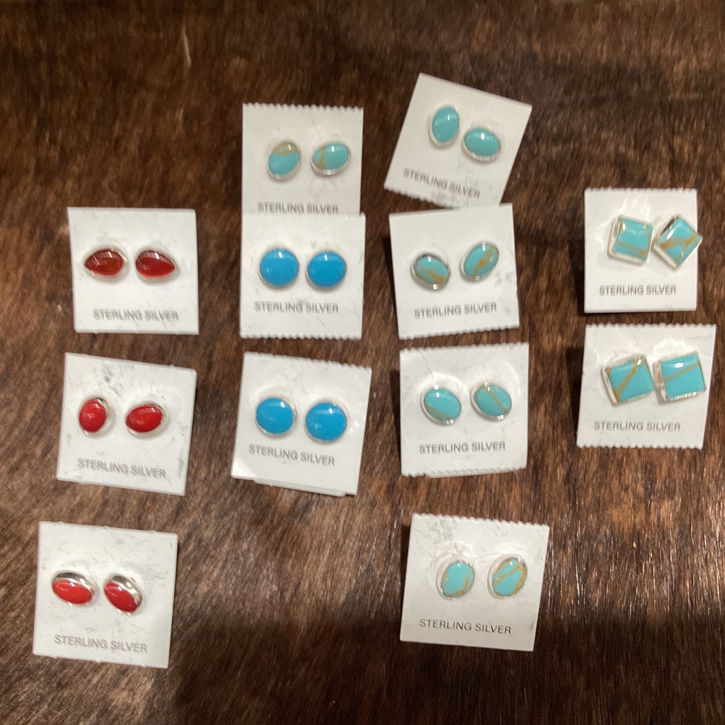 Earring, assorted 5star studs, round/oval/ square, crafted from Sterling Silver, an exquisite DD Earrings designed by Turquoise Mustang.