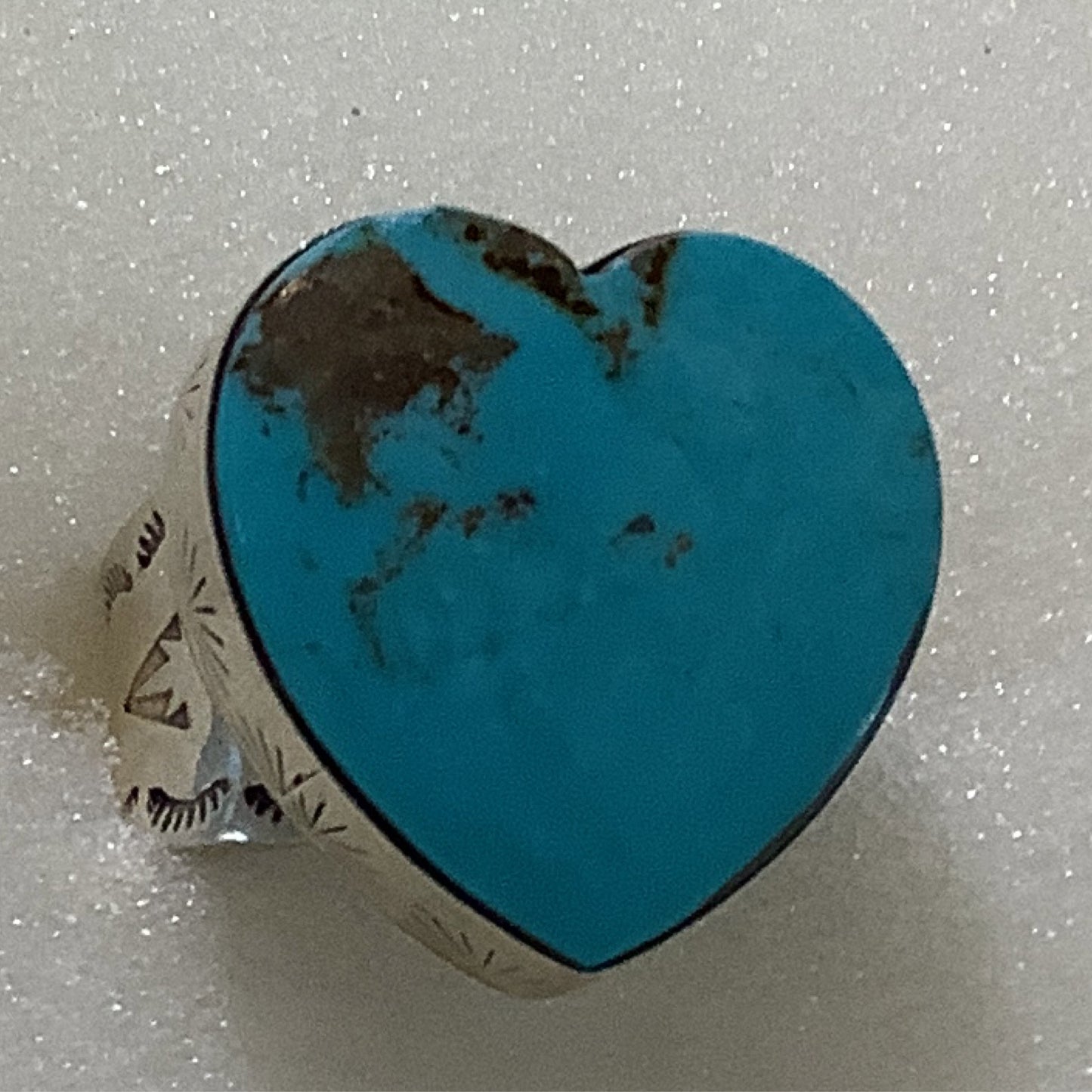 Ring, Turquoise, Heart with Stamped bezel, DD crafted from Sterling Silver, an exquisite Dan Dodson Rings designed by Turquoise Mustang.