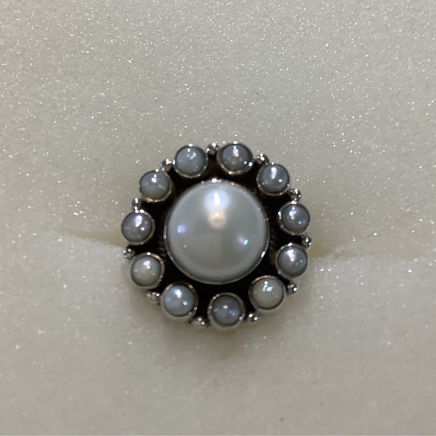 Ring, Pearl, Round Cluster, 11 pearl bezel, DD (1) crafted from Sterling Silver, an exquisite Dan Dodson Rings designed by Turquoise Mustang.