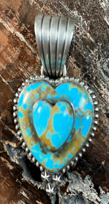 The Forget-Me-Not Heart Pendant crafted from Bottom: Australian Turquoise/ Top: Australian Turquoise, an exquisite Pendants designed by Turquoise Mustang.