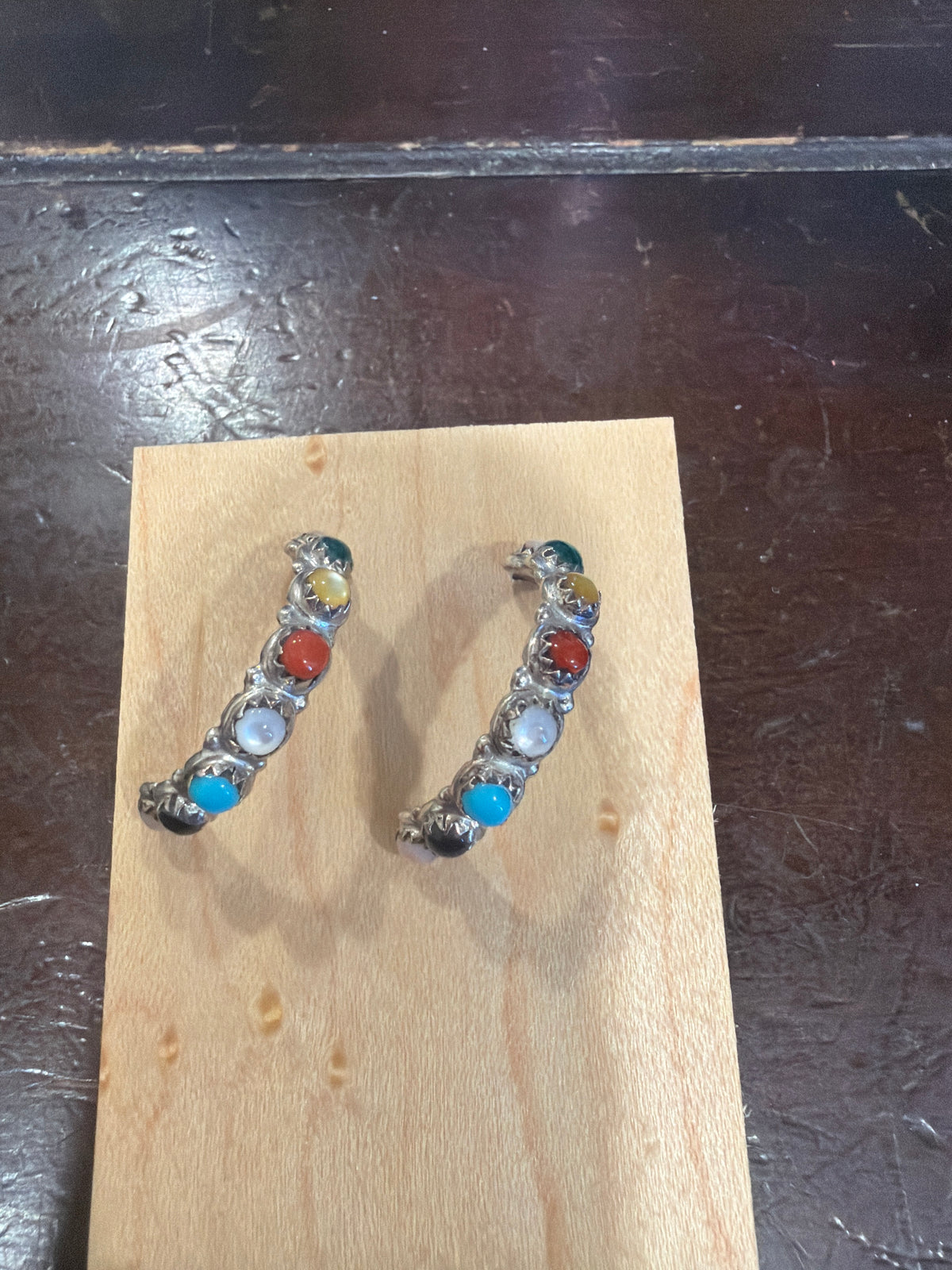 Multi-Stone Half Hoop Stud Earrings