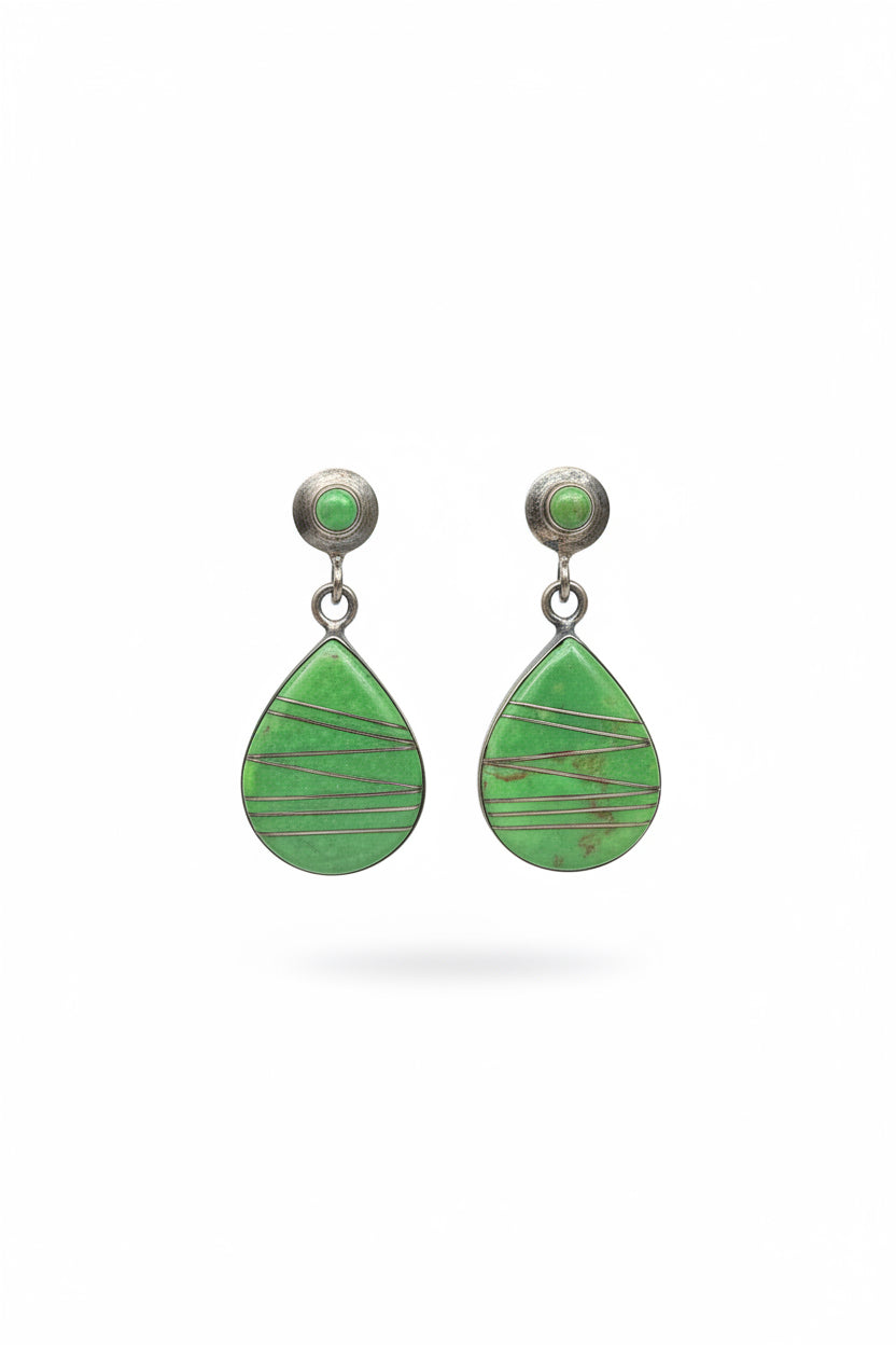 Zuni Gaspeite Inlay Dangle Earrings