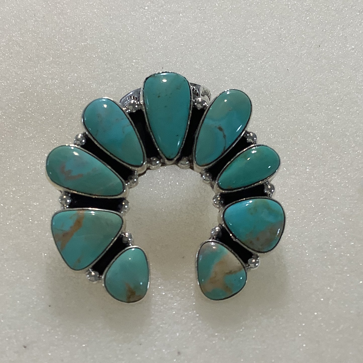 Ring, Turquoise, Extra Large Naja cluster with pear 9 stones, DD crafted from Sterling Silver, an exquisite Dan Dodson Rings designed by Turquoise Mustang.