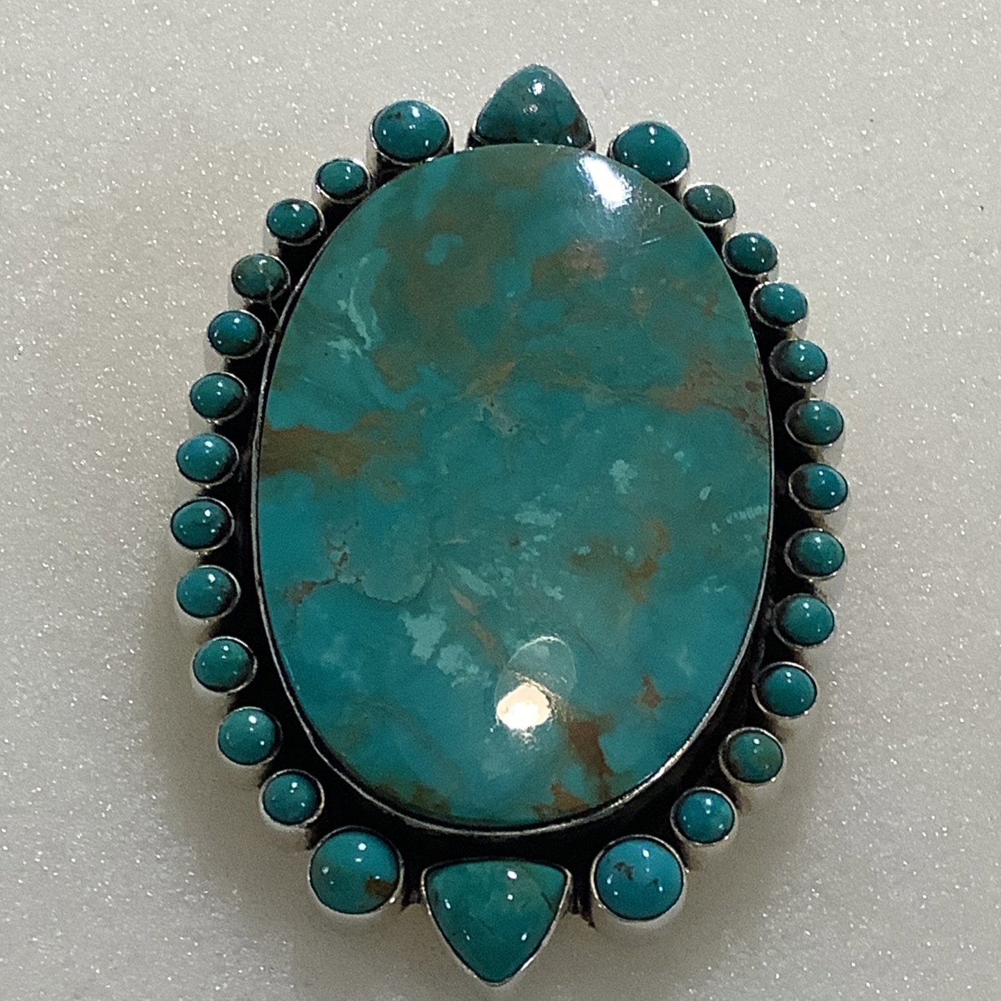 Ring, Turquoise, Extra LArge Oval cluster with 24 rounds, North & South triangles, DD (1) crafted from Sterling Silver, an exquisite Dan Dodson Rings designed by Turquoise Mustang.