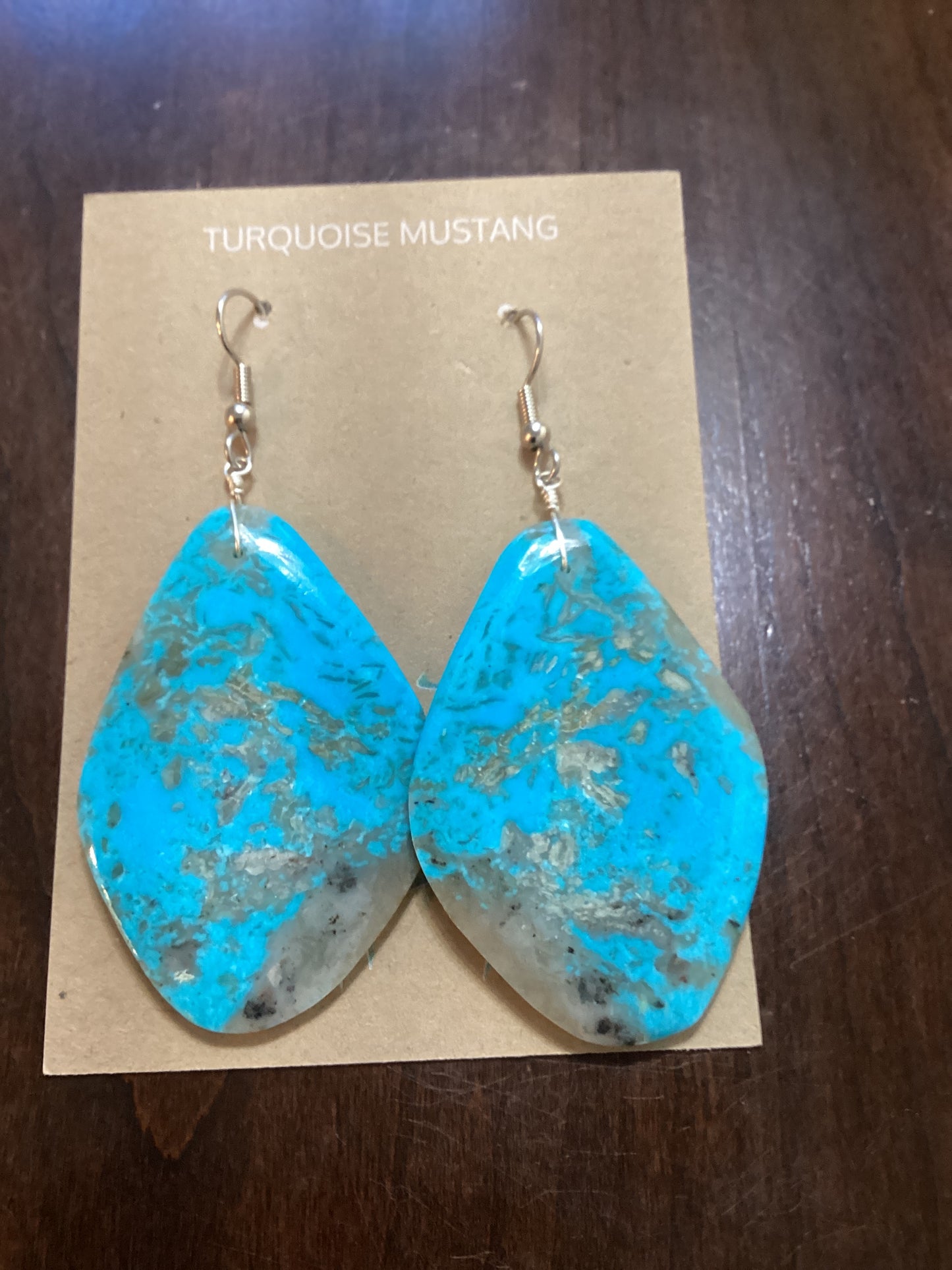 Earrings. Turquoise Slabs Large, Kingman, Robert Nieto crafted from Sterling Silver, an exquisite Earrings Native American designed by Turquoise Mustang.