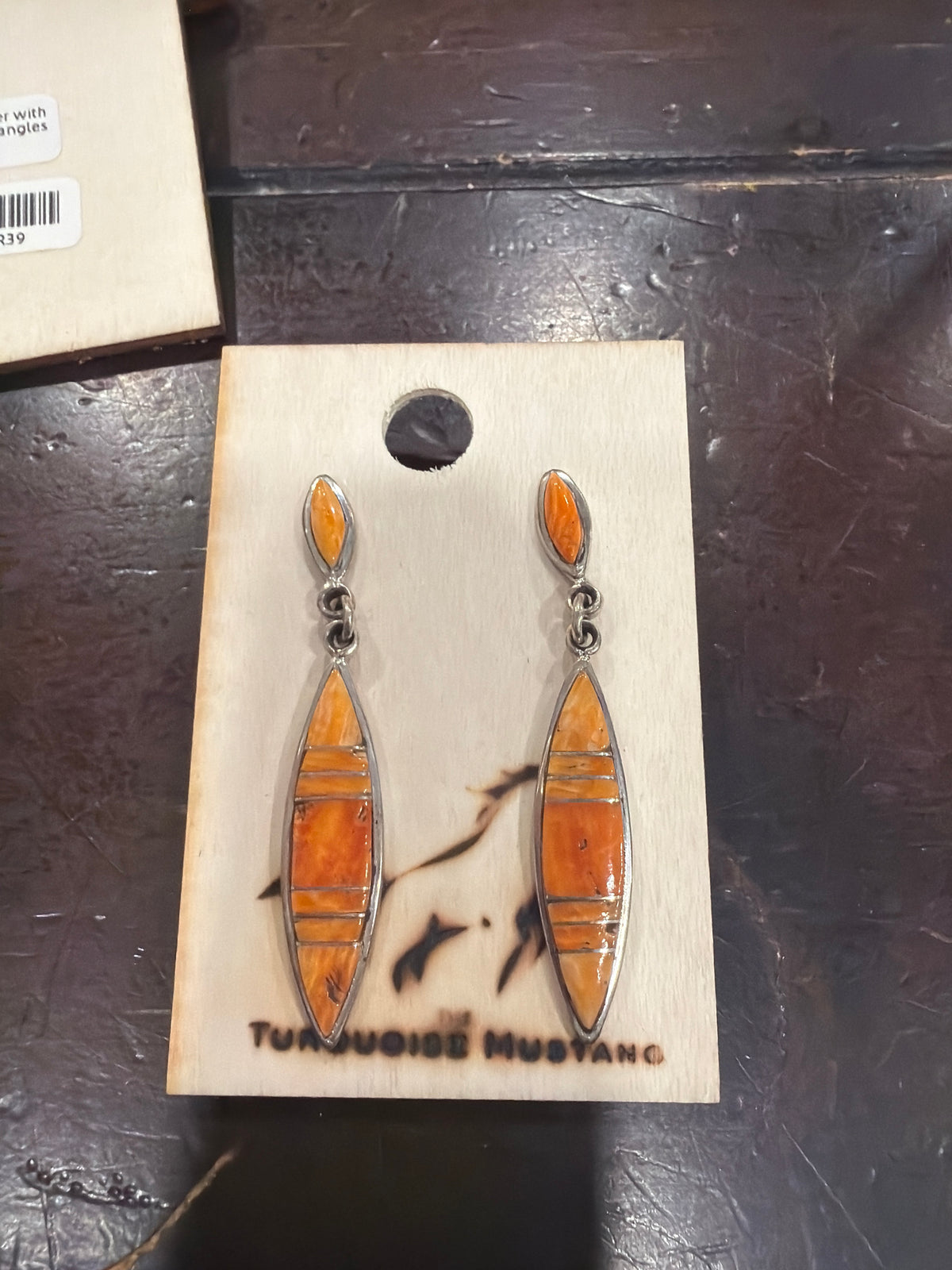 Orange Spiny Zuni Inlay Dangle Earrings
