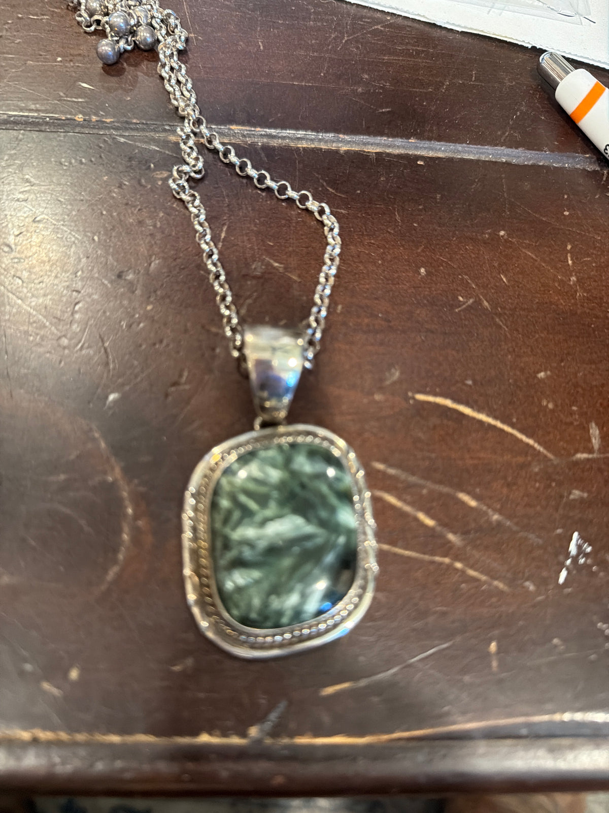 Freeform Seraphinite Pendant and Earrings Set w Chain
