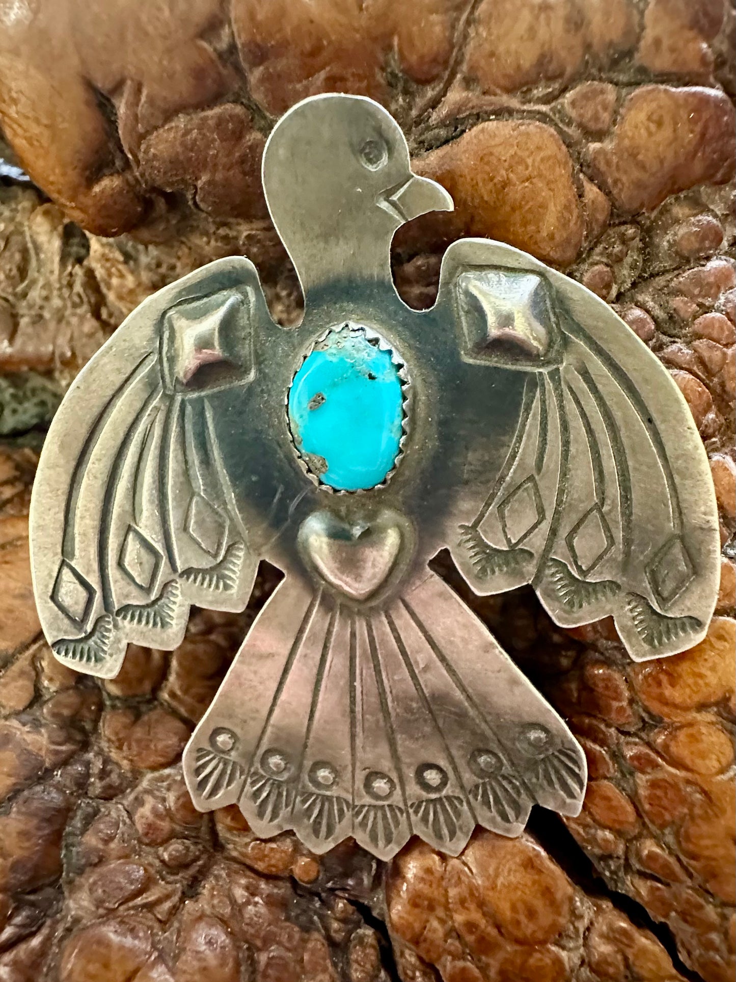 Turquoise and Sterling Silver Thunderbird Accentuator or Pendant (Hook-on), by Tim Yazzie