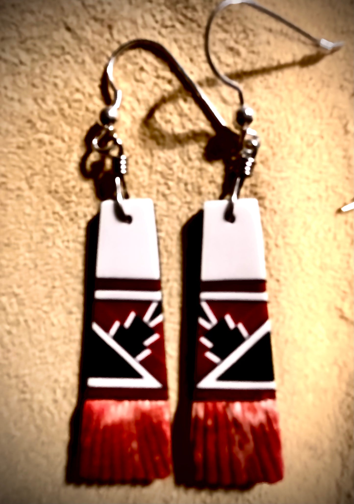 Zuni Handmade Spiny Oyster with Inlay Dangle Earrings – Sterling Silver Hooks