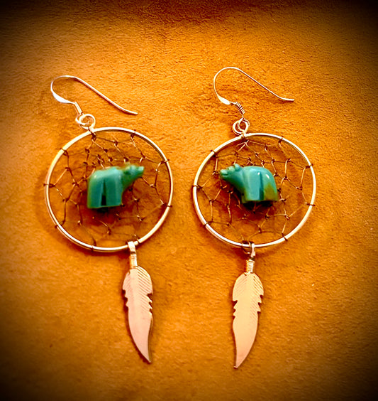 Earring, DreamCatcher with Turquoise Bear