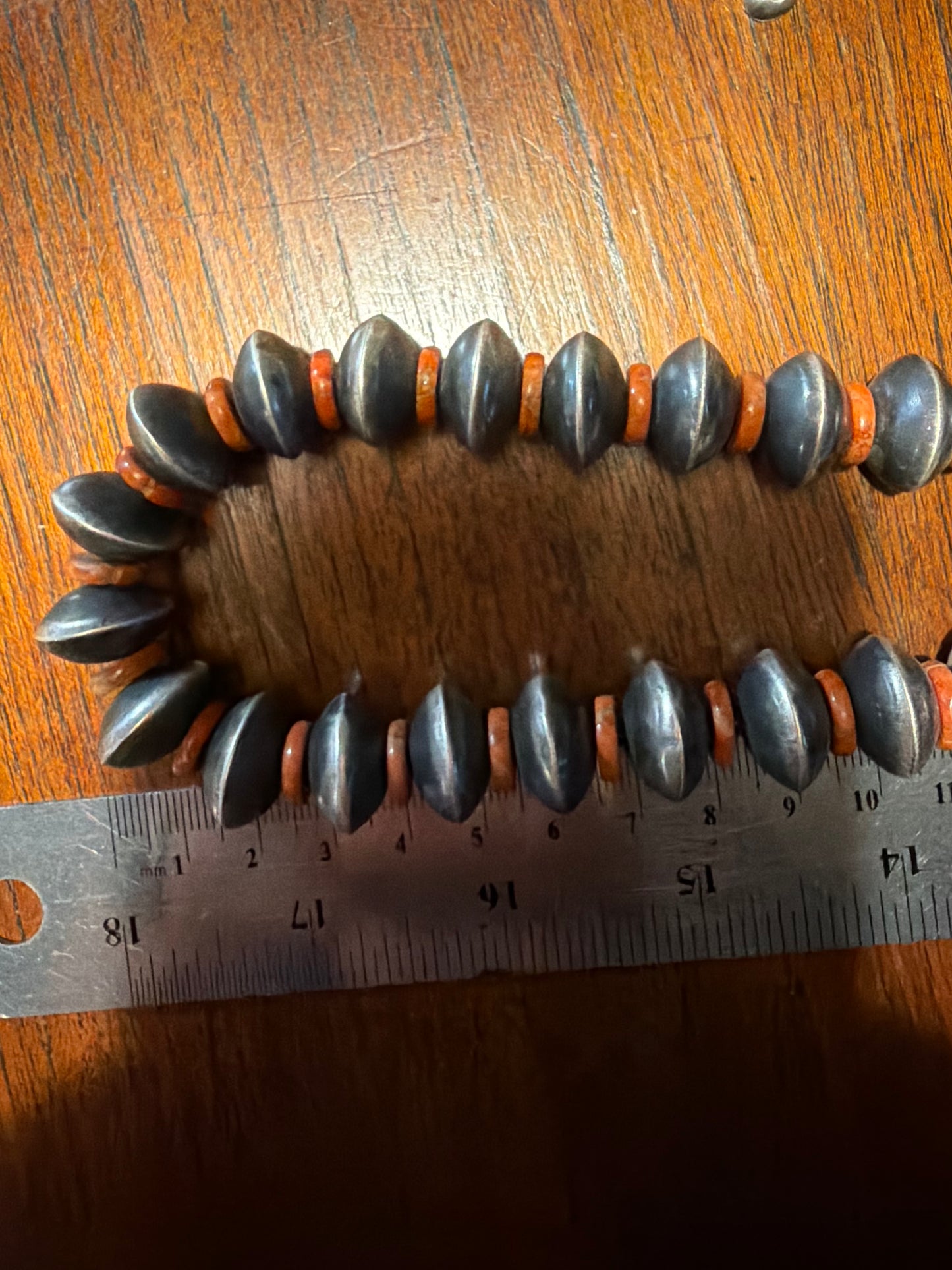 37-38” 14mm Navajo Saucers with 10mm Apple Coral Spacers Necklace, Native American, TN