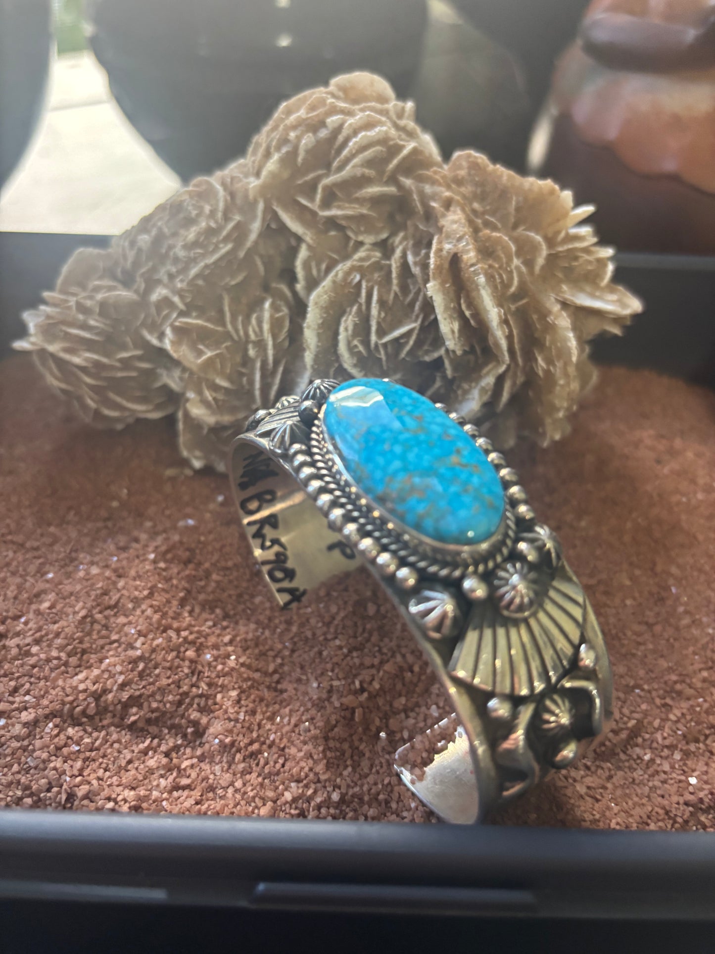 Kingman Waterweb Medium Cuff with Stamp-Work and overlay, J Delgarito