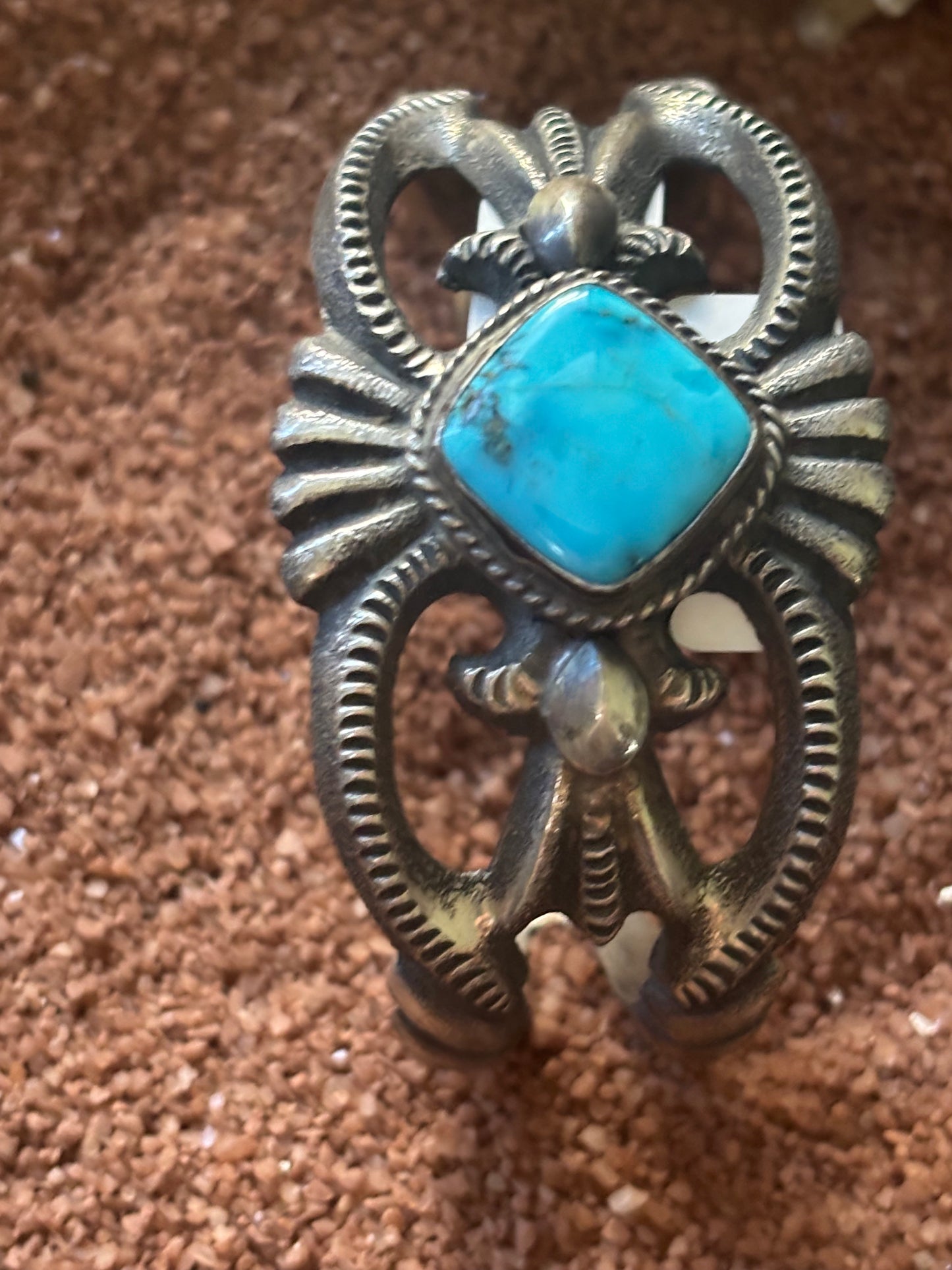 Tufa Cast Cuff Blue Diamond Turquoise by Robert Deutsawe Jr, Zuni