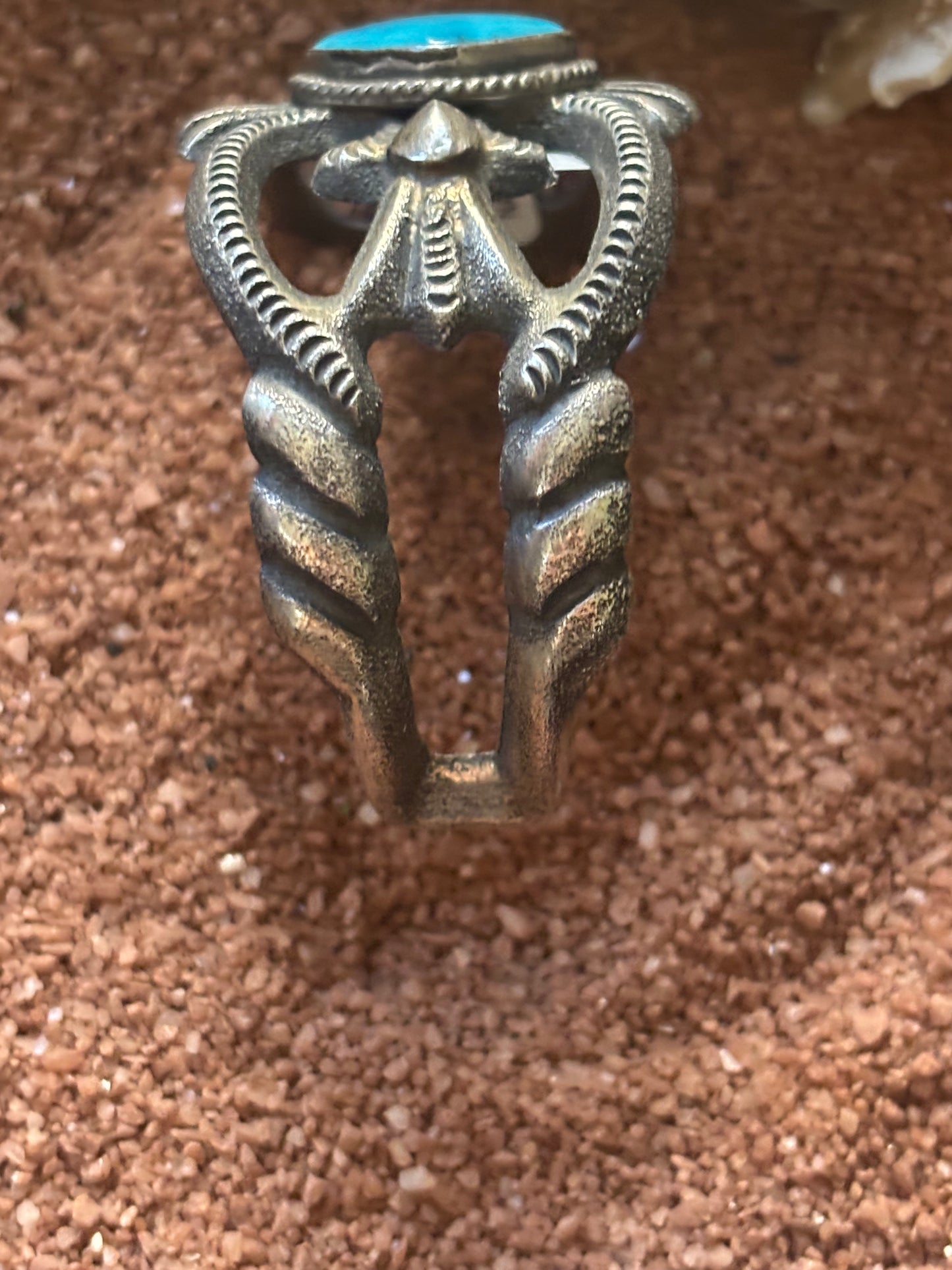 Tufa Cast Cuff Blue Diamond Turquoise by Robert Deutsawe Jr, Zuni