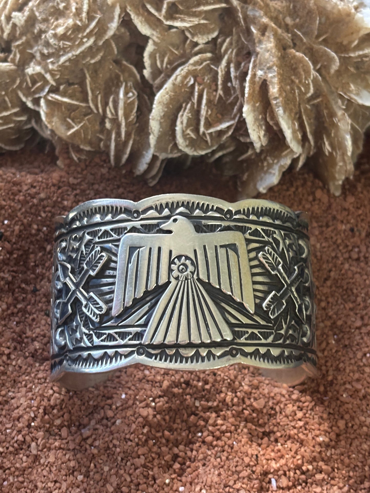Wide Stamped Thunderbird Cuff by JO White