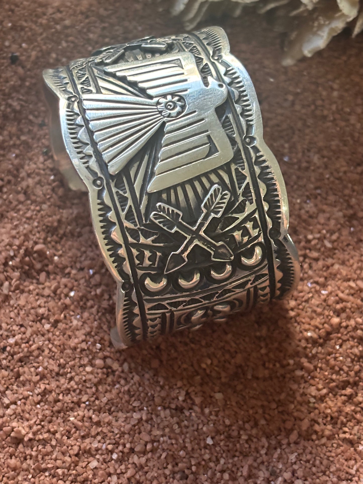 Wide Stamped Thunderbird Cuff by JO White