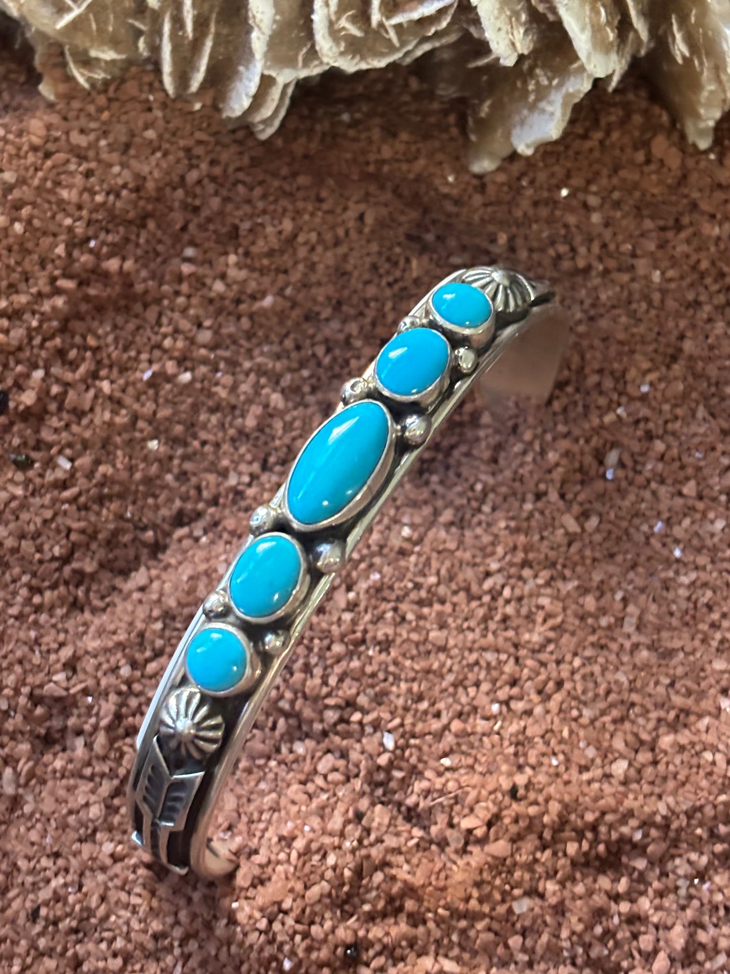 Sleeping Bty Turquoise Cuff with 5 Stones by Albert Jake