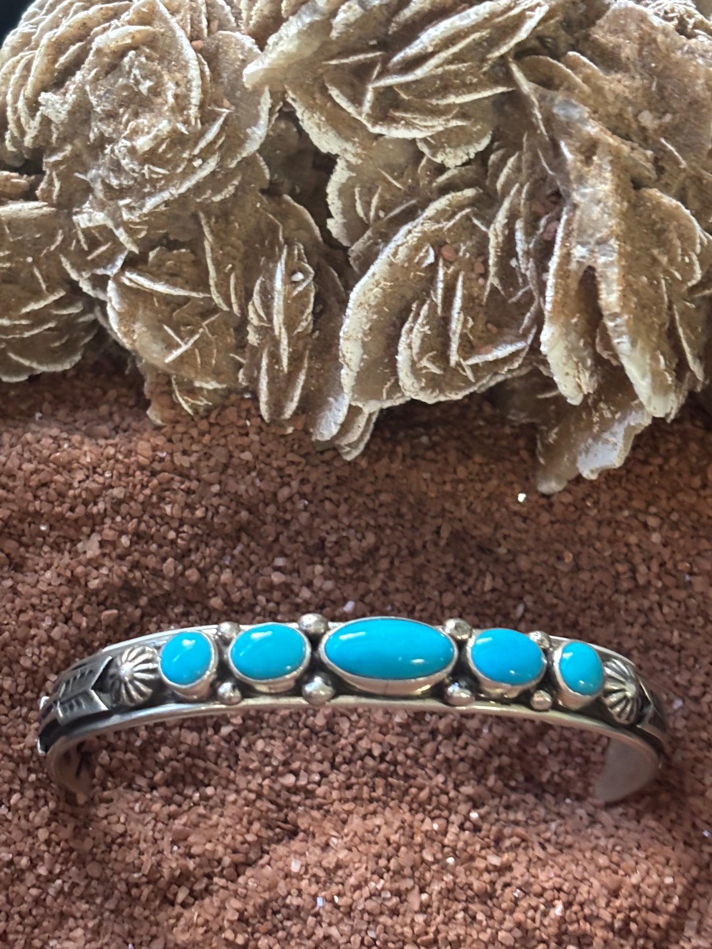 Sleeping Bty Turquoise Cuff with 5 Stones by Albert Jake