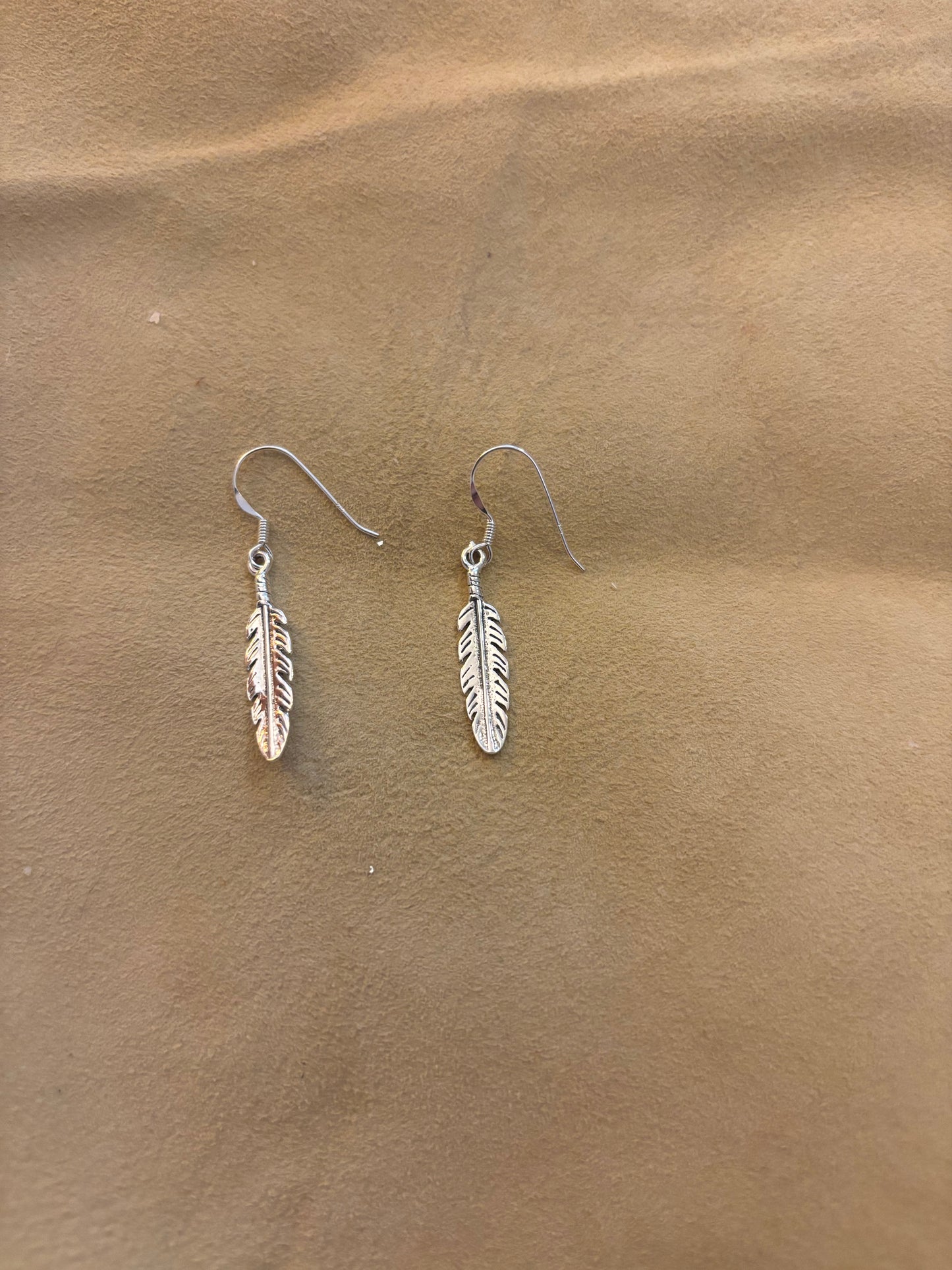 Earring, Silver Feather Dangles