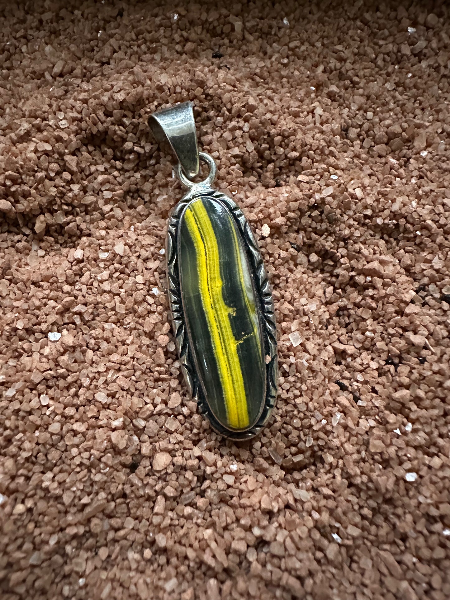 Skinny Oval Pendant with Bumblebee Jasper by A.B.