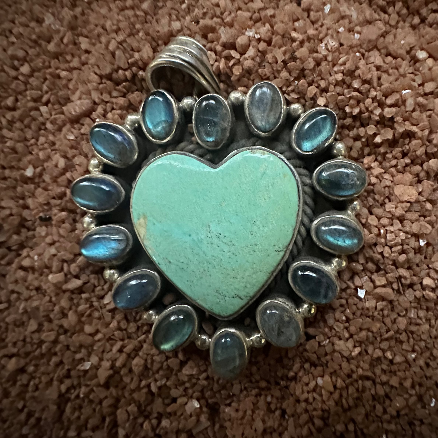 Turquoise and Labradorite Heart Cluster Pendant, Dan Dodson