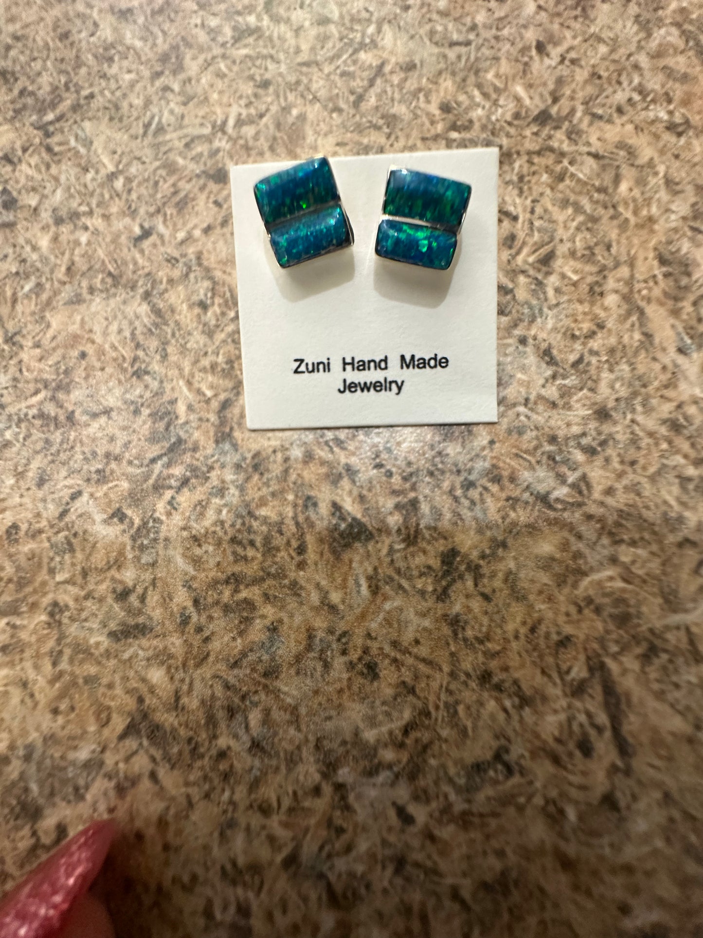 Zuni Handmade Opal Inlay Stud Earrings – Sterling Silver