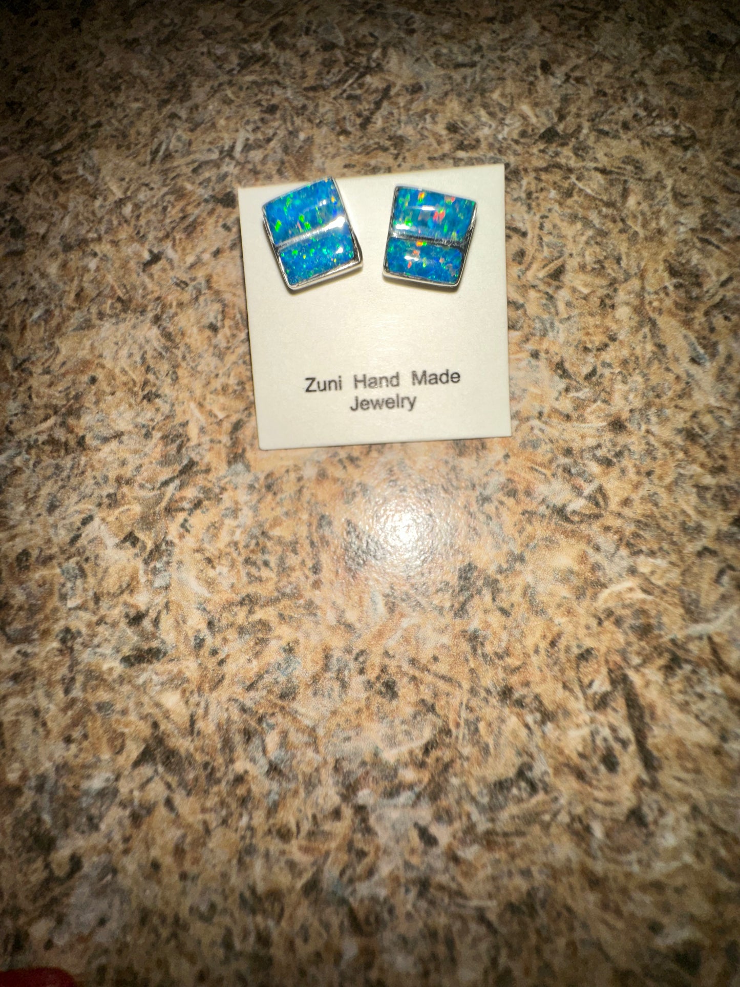 Zuni Handmade Opal Inlay Stud Earrings – Sterling Silver