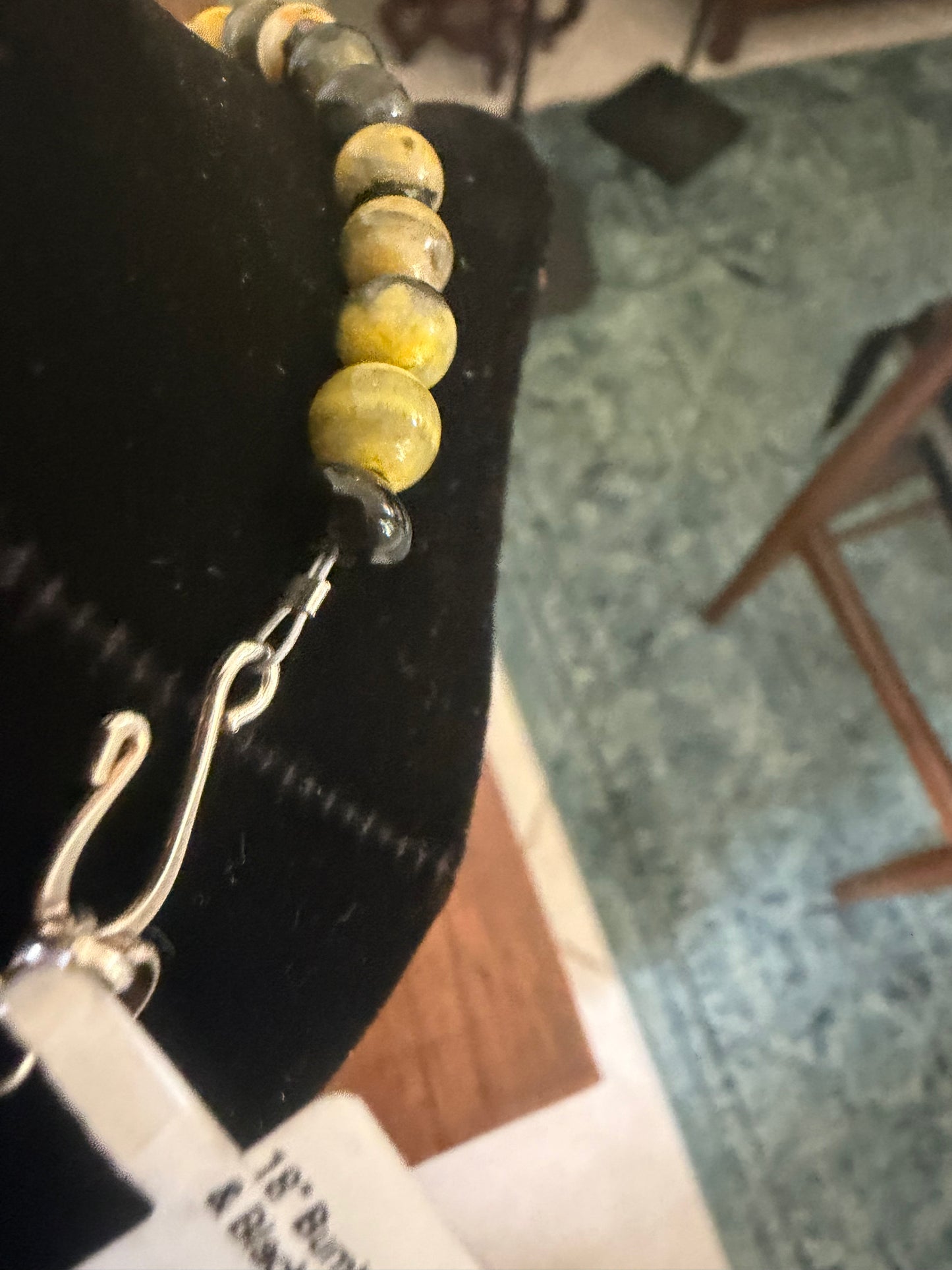 Bumblebee Jasper and Black Onyx Necklace, 8mm, 18", Turquoise Mustang