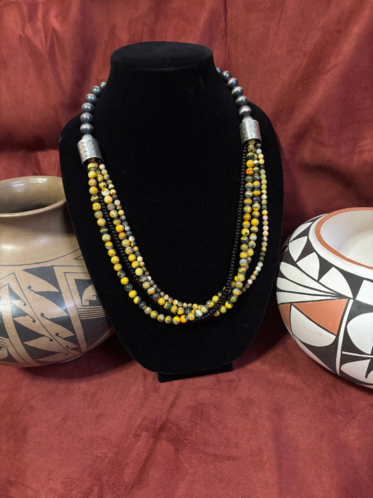 25” Four-Strand Bumblebee Jasper & Black Onyx Necklace