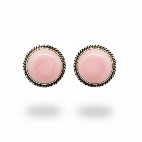 Pink Conch Earrings, Large Round, N.A.