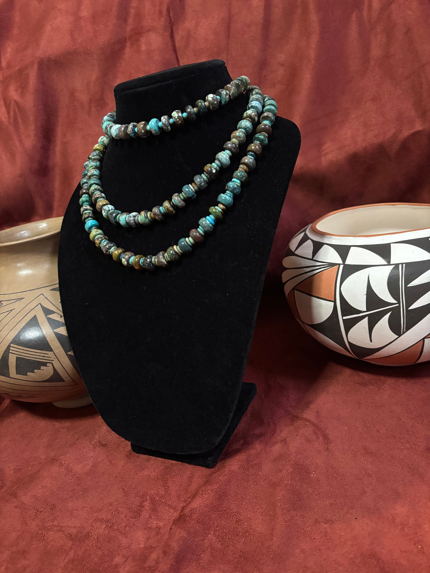 14”(18”or 19”) Polychrome Cloud Mountain Turquoise Rondelle Necklace with Navajo Pearls –