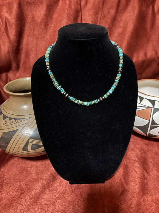 19” Green Hubei Turquoise & Silver Pearl Necklace