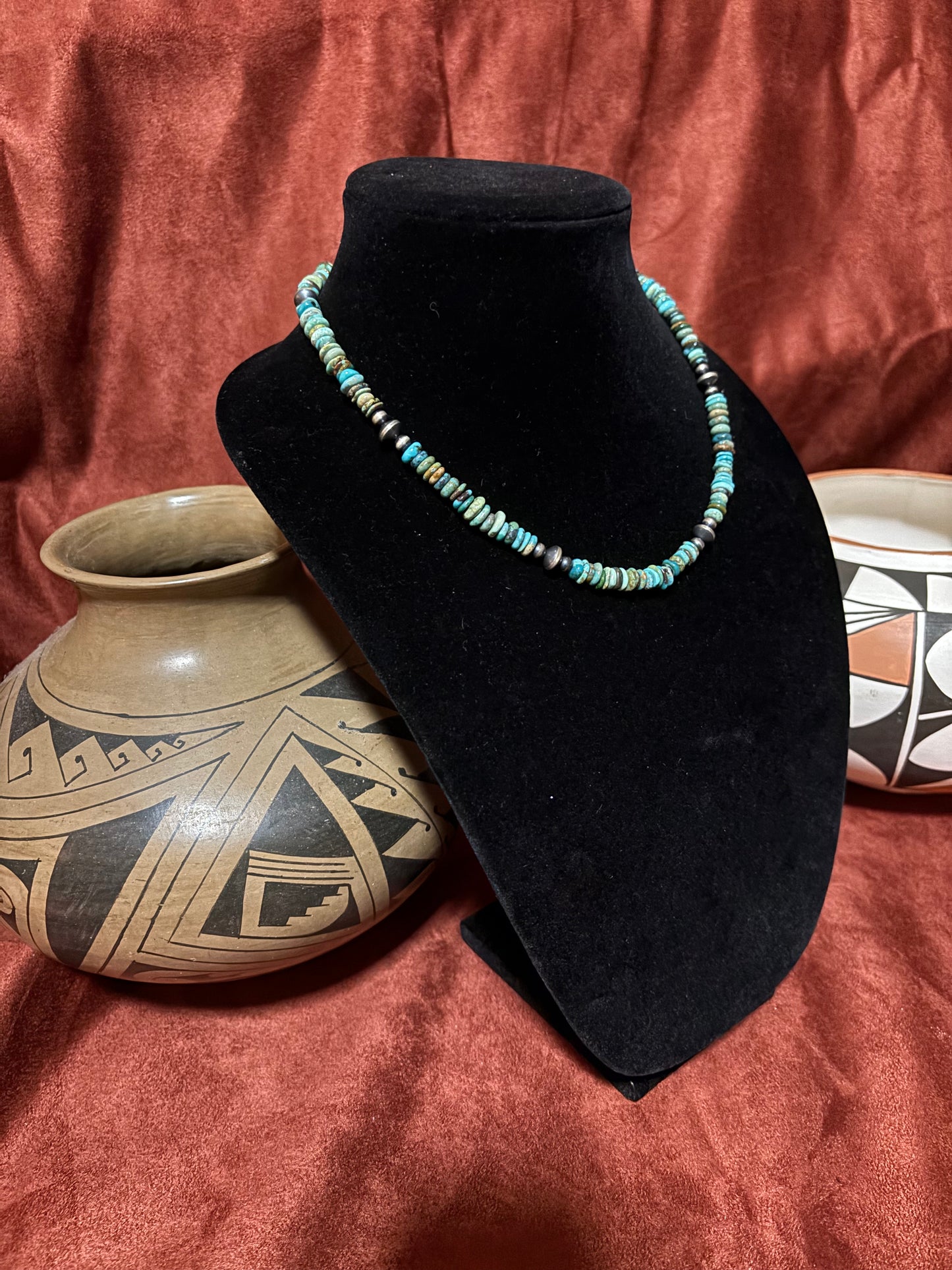 19” Green Hubei Turquoise & Silver Pearl Necklace