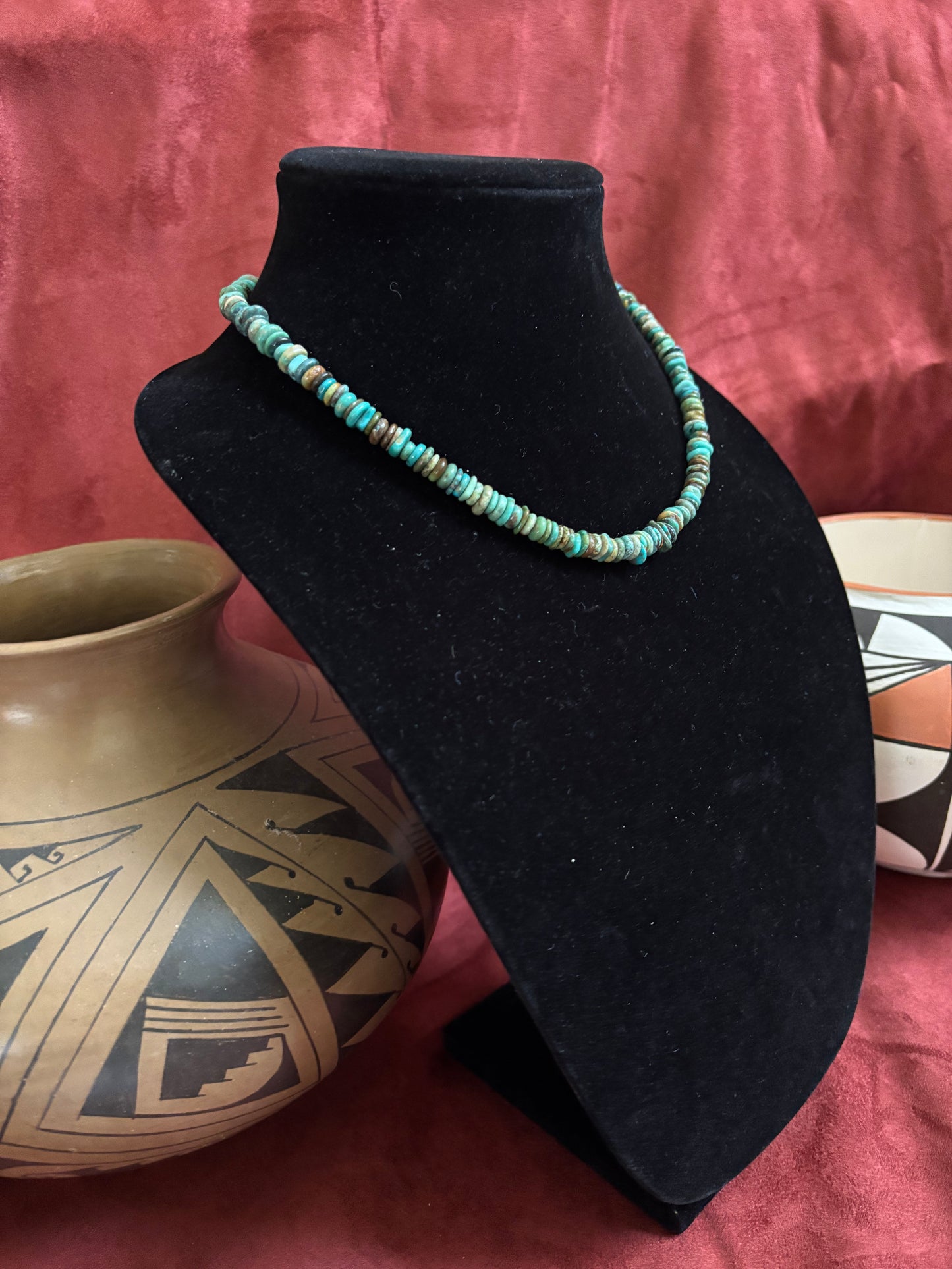 16” Green Hubei Turquoise Heishi Necklace