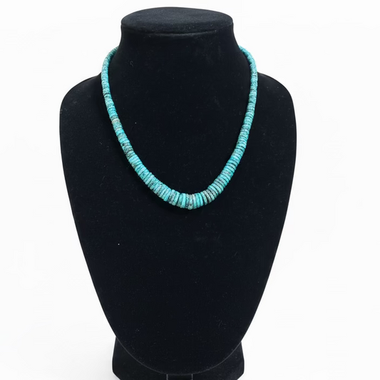 Graduated Blue Cloud Mountain Turquoise Necklace, 4mm-12mm, 18", Turquoise Mustang
