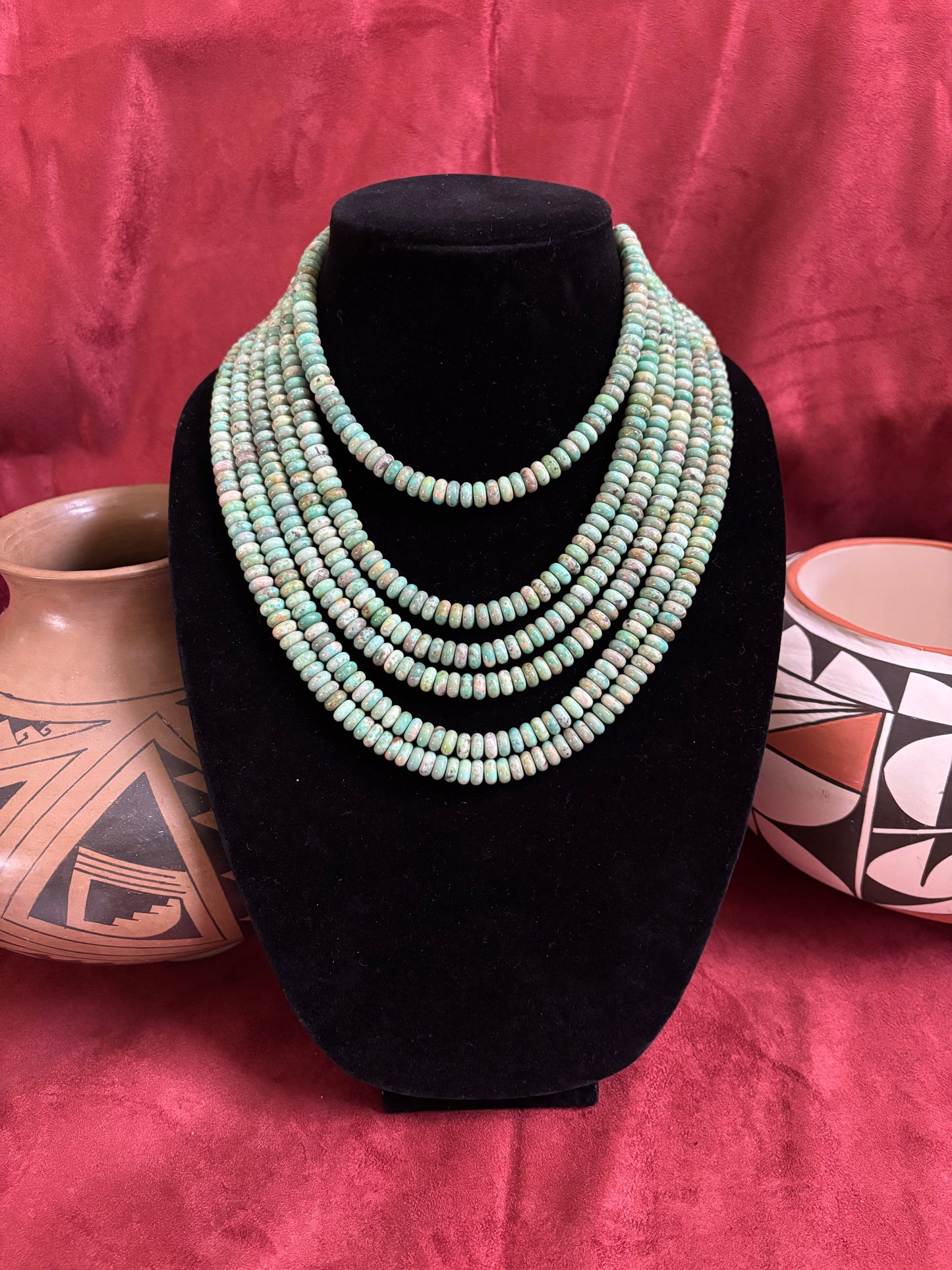 13”(16”,18”,20”,22”) Green Ma-Shan Turquoise Rondelle Necklace with Silver Pearl Accents