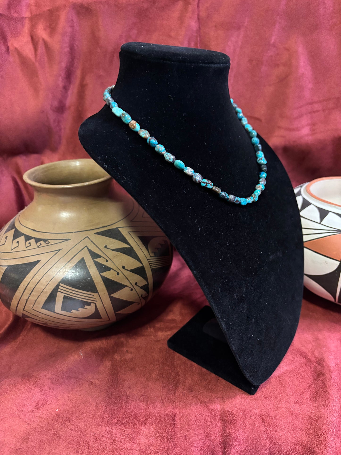 17” Polychrome Cloud Mountain Turquoise Nugget Necklace with Silver Pearl Ends