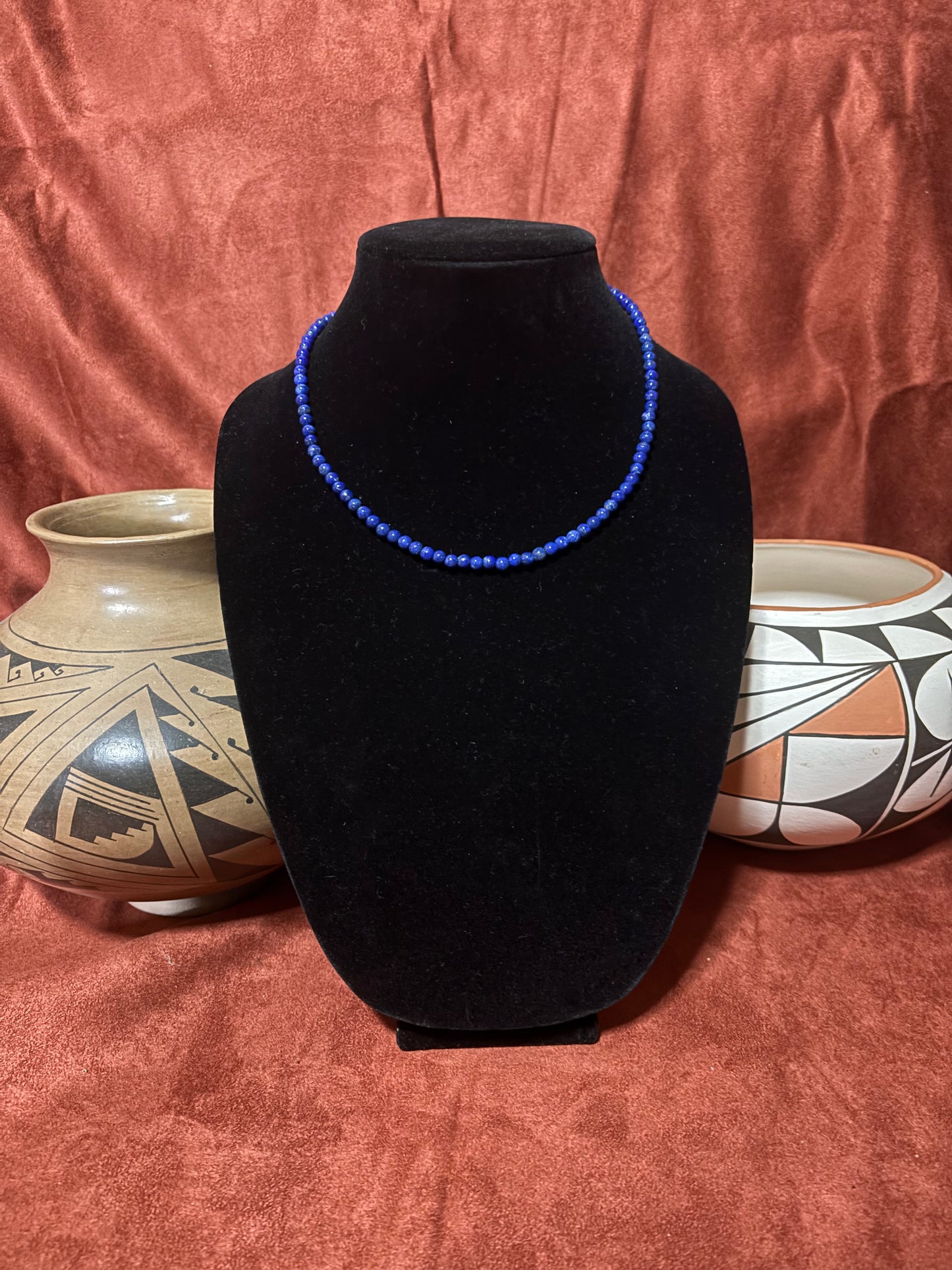 17” Premium Lapis Lazuli Necklace with Silver Pearl Accents