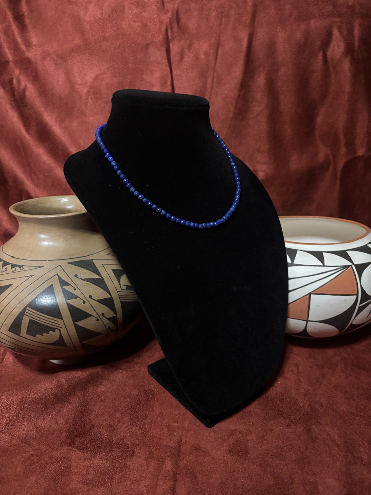 17” Premium Lapis Lazuli Necklace with Silver Pearl Accents