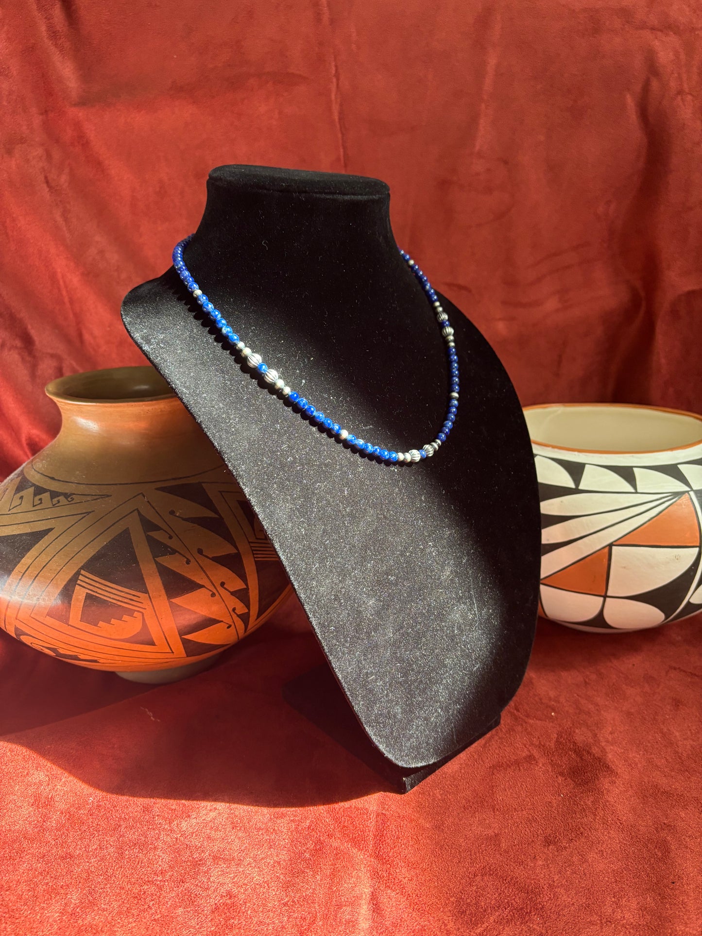 17” Premium Lapis Lazuli & Silver Pearl Necklace