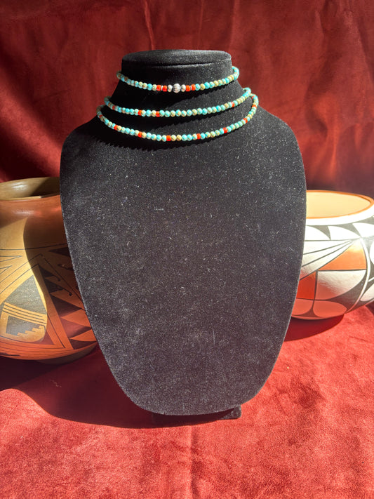 15” Lone Mountain Turquoise & Mediterranean Coral Choker