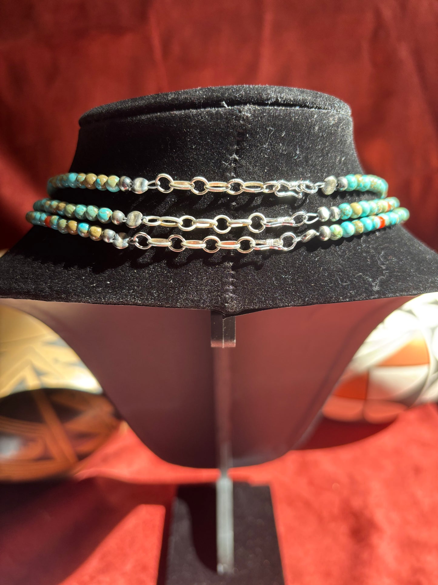 15” Lone Mountain Turquoise & Mediterranean Coral Choker