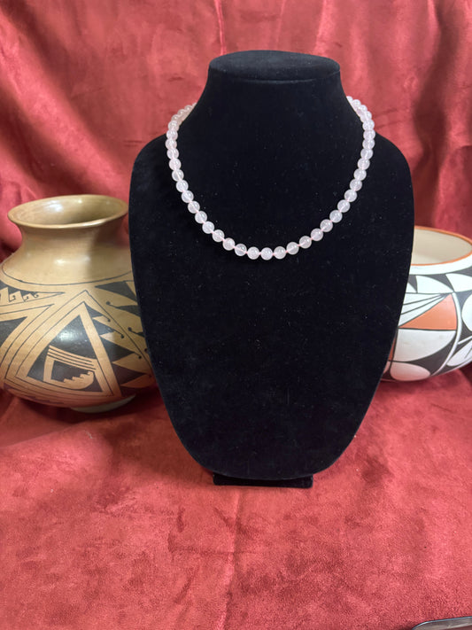 18” Rose Quartz Necklace – 8mm Hand-Knotted Rounds on Pink Silk Cord