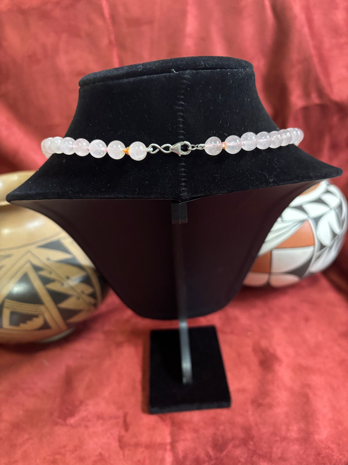 18” Rose Quartz Necklace – 8mm Hand-Knotted Rounds on Pink Silk Cord